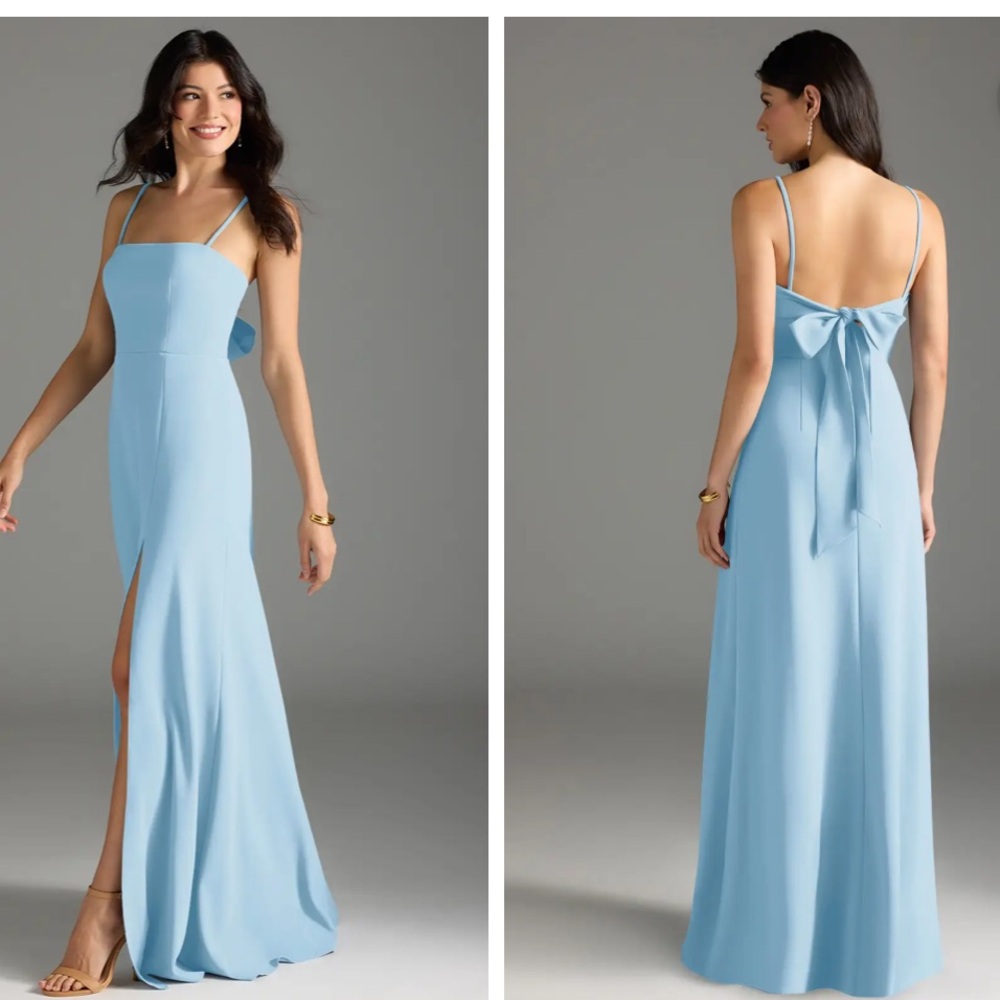 Azazie melia A-line bow crepe stretch dress in sky blue